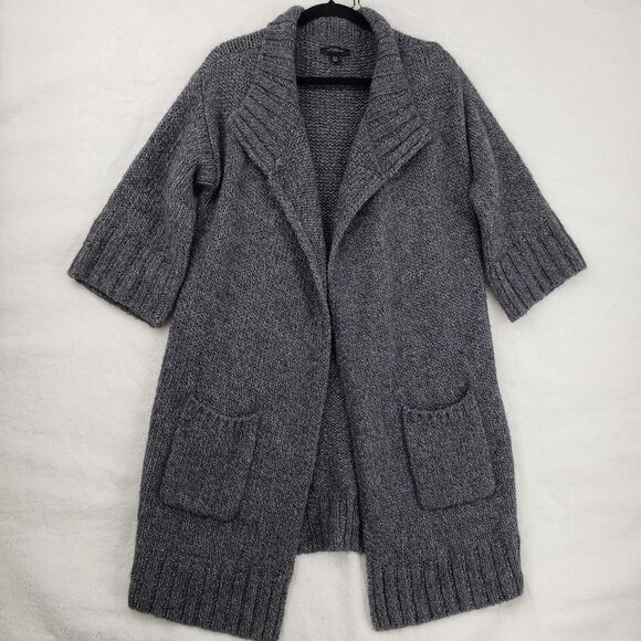 Ann Taylor Sweater Women M/L Gray Alpaca Wool Blend Open Front Cardigan Coat - Picture 1 of 11